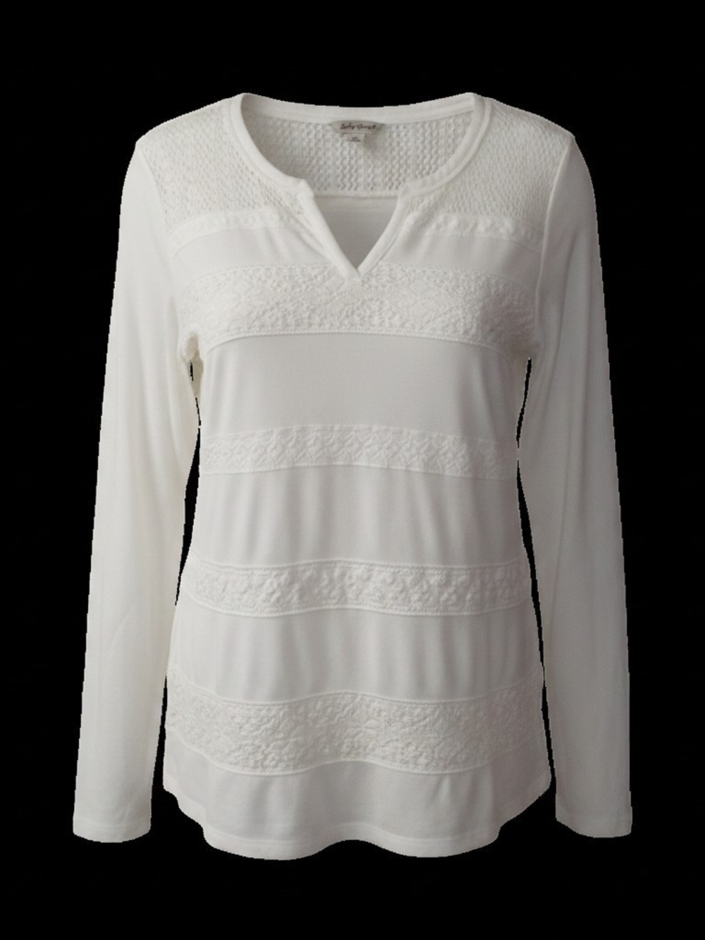 Lucky Brand White Long-Sleeve V-Notch Textured Top